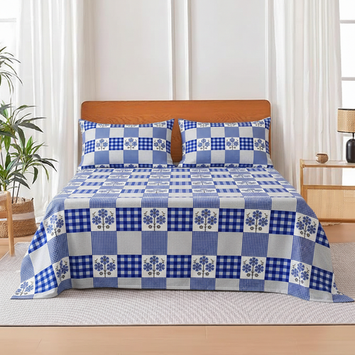 COLOFLY Cotton Flat 160 TC 3D Printed Bedsheet (Pack of 1, Blue, White)