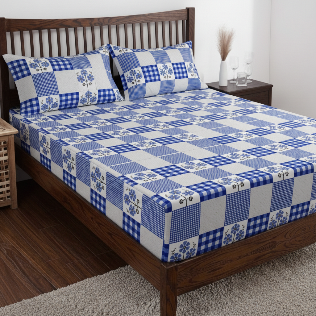 COLOFLY Premium Elastic Fitted Bedsheet with 2 Pillow Covers | Leaf Print | Single & Double Size | Pink, Brown, Blue - Colofly